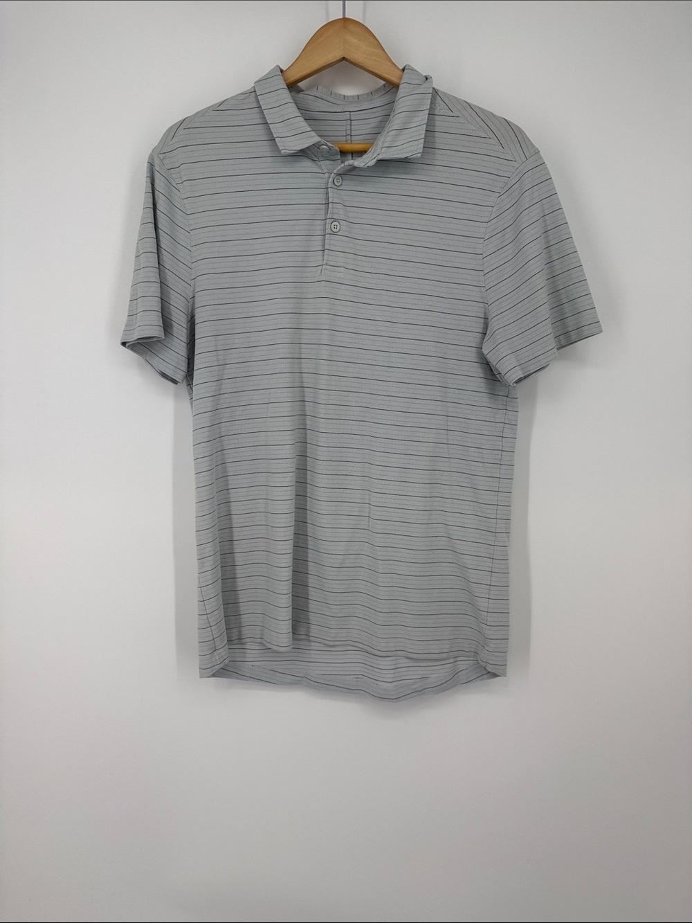 Lululemon Men's Light Gray/Pale Blue Striped Striped Polo Shirt